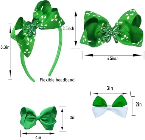 7Pcs St. Patrick's Day Hair Bows Clips for Girls Hair Accessories Toddler Bows for Girls Kids(Green) - Image 3