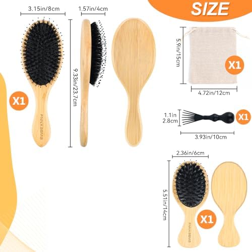Boar Bristle Hair Brush 2PCS - Smoothes & Detangles All Hair Types, Boar & Nylon Bristle，Smooths Frizz and Prevents Breakage in Fine and Straight, for Women Men and Kids - Image 2