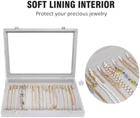 Vicoter 20 Hooks Necklace Organizer,Velvet Necklace Holder Tray with Lid - Image 3