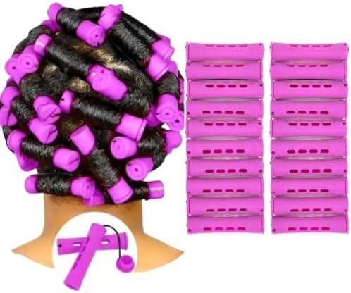 20pcs Perm Rods Set for Natural Hair Purple Plastic Cold Wave Rods Hair Curling Rollers with Steel Pintail Comb Rat Tail DIY Hairdressing Tools（20pcs Purple） by YOROSTAR