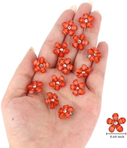 YISSION 20Pcs Mini Burnt Orange Plaid Flower Hair Clips, Rhinestone Decorative Hair Pins for Women and Girls Wedding Bridal Prom Daily Hairstyle Accessories - Image 6