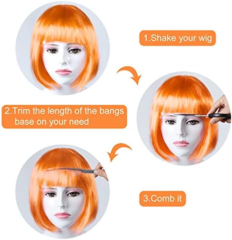 MIAHART Orange Short Bob Wig and Sunglass Set, Neon Colored Wigs Sunglass Pack Costume Colorful Cosplay Wigs Daily Party Hairpieces for Bachelorette Neon Party Favors Halloween Decorations Supplies - Image 2