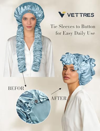 Heatless Curl Satin Bonnet for Sleeping, No Slip Sleep Bonnet with Long Curling Ribbons for Braids & Long Hair - Image 3