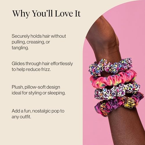Lisa Frank x Kitsch Ruched Satin Scrunchies for Women- Rainbow Leopard 4pcs - Image 3