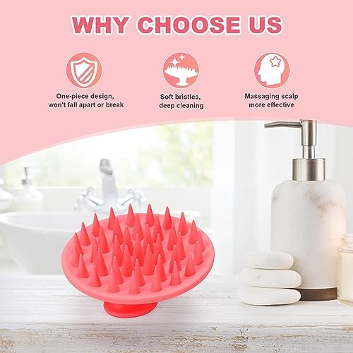 Meartchy Silicone Scalp Massager Shampoo Brush, Scalp Brush for Hair Growth & Dandruff Removal, Hair Scrubber Scalp Stimulator Exfoliator Brush with Soft Bristles for Wet Dry Scalp Care (Rose Red) - Image 6