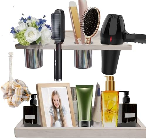 Wall-Mounted Hair Tool Organizer with Heat Resistance - Set of 2 Layer Rustic Blow Dryer Holder (White) by Unknown