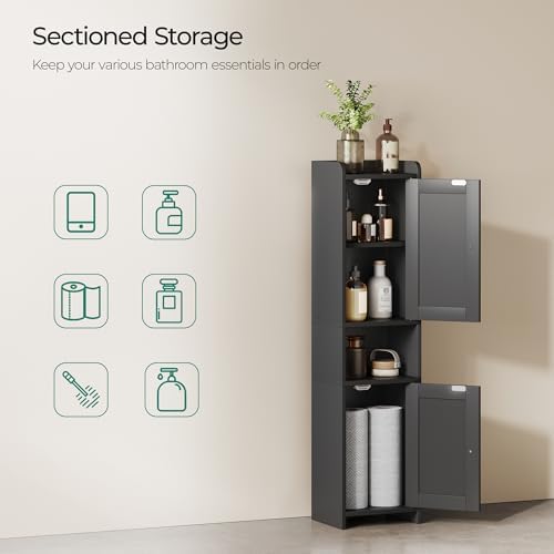 Bathroom Cabinet with 2 Doors, 7.3 x 9.8 x 40.4 Inches, Small Freestanding Storage Cabinet with Adjustable Shelf, Floor Cabinet for Small Spaces, Bathroom, Entrances, Kitchen, Black - Image 5