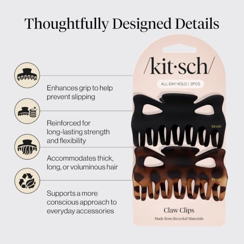 Kitsch Large Hair Claw Clips - All Day Hold Hair Clips, Black & Tort, 2pcs - Image 4