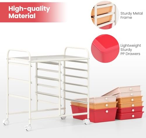 Giantex 9 Drawers Rolling Cart, Classroom Organizers, Storage Cart with Wheels, for Teacher Office Home School Supplies Tool Craft Art Paper, Macaron Multicolor - Image 7