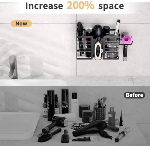 FUNKYLEE 3-in-1 Universal Hair Tool Organizer Wall Mount, Black - Image 2