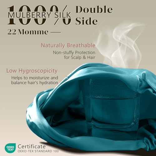 ZIMASILK 22 Momme 100% Mulberry Silk Bonnet for Sleeping Women, Turquoise - Image 2