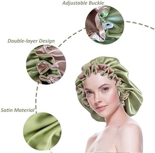 Silk Bonnet for Sleeping Satin Bonnets Double Layer Reversible Hair Cap Bonnet for Women Long Curly Braid Hair (Dusty Sage) - Image 3