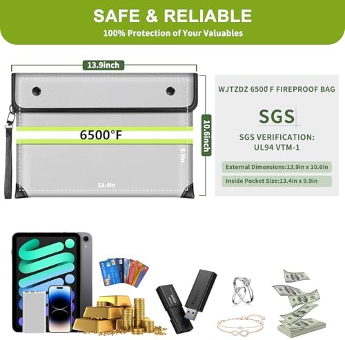 Fireproof Money Bag,6500°F Fireproof Waterproof Zipper/Reflective Strip,10 Layers of Heat Insulated Materials,Fireproof Document Bag with Handle for Cash/Important Documents/Valuables - Image 3
