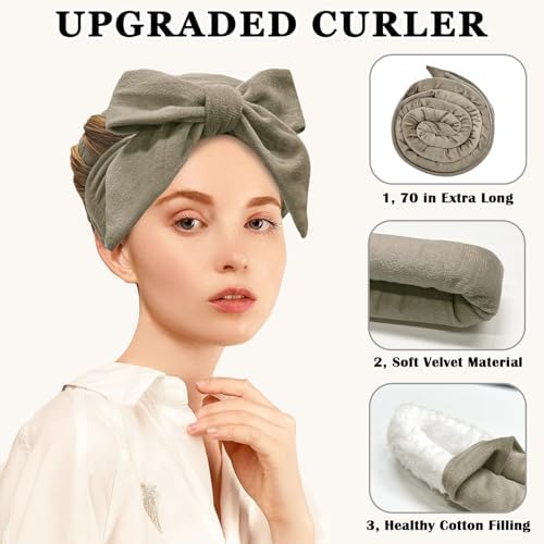 Gwabee Heatless Curls Overnight Hair Curlers to Sleep In, 9 PCS Velvet Heatless Hair Curler Overnight Curls for Women Long Hair Volumes, Heatless Curling Waves Set with Sleep Bonnet - Light Brown - Image 3