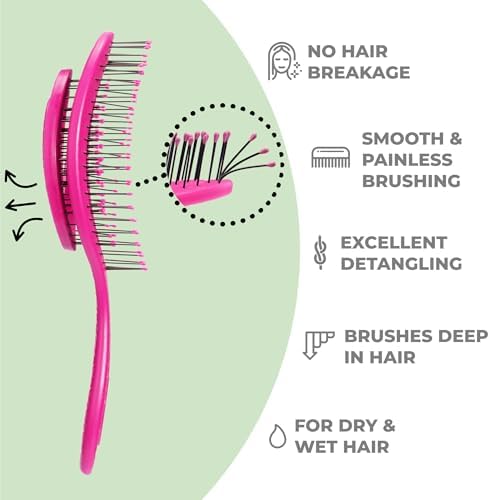 Ninabella Detangler Brush - No Tangle Hair Brush for Women, Fine, Thick and Long Hair - Hairbrush for Wet and Dry Hair, Gentle on the Scalp - Neon Pink - Image 3