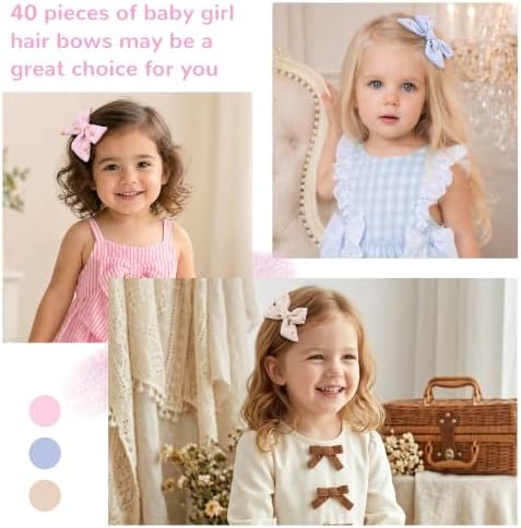 CÉLLOT 40 Pieces Girls Hair Bows 3 inches Linen Fabric Bows Alligator Clips Hair Accessories for Baby Girls Toddlers Kids and Teens - Image 5