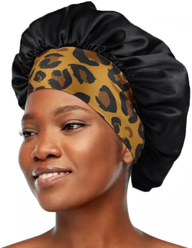 12 Pieces Silk Bonnet for Women Curly Hair Satin Bonnet Hair Wrap for Sleeping Cap with Tie Band (Leopard) - Image 2