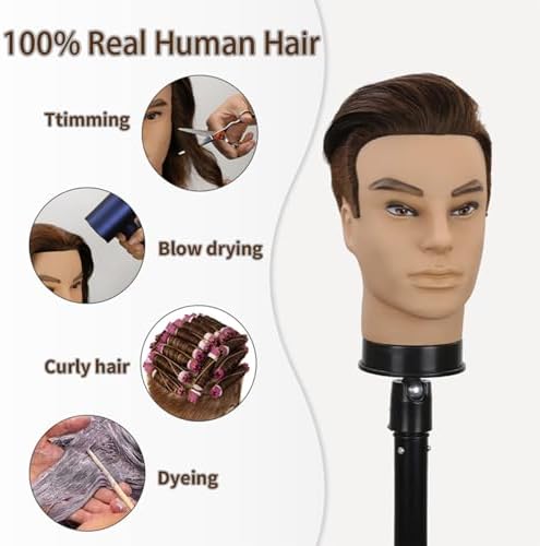 12" Barber Mannequin Head Male 100% Real Hair Mannequin Head with Human Hair Styling Practice Doll Head for Practicing Haircut & Hairdresser Manikin Doll Head With Free Clamp Stand(Without beard4#) - Image 5