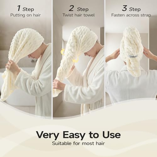 REDKISS 4 Pack Extra Large Hair Towels - Microfiber Oversized Hair Towel Wrap for Women, 23 x 47 inches Hair Towels with Elastic Strap, Super Soft Hair Drying Towels for Long, Thick, Curly Turbans - Image 3