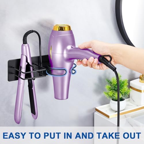 Hair Dryer and Straightener Holder Wall Mounted, Self Adhesive Blow Dryer and Flat Iron Storage Hair Tool Organizer for Bathroom Vanity (Black) - Image 6