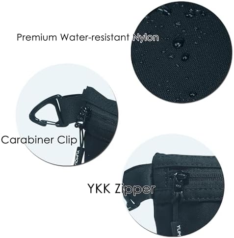 YUMQUA Water-Resistant Zipper Pouch with Carabiner Clip, Small Nylon Multipurpose Travel Digital Cosmetics Toiletry Bag Tool Storage Pouch, Black - Image 3