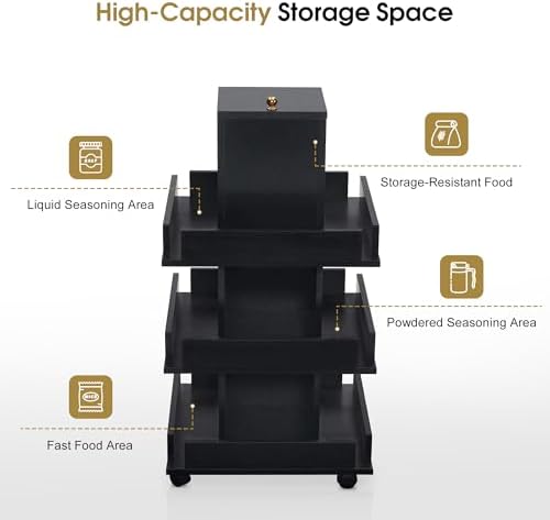 BarberPub 3-Tier Kitchen Trolley with Wheels, Tool Storage Organizer 2038 (Black) - Image 5