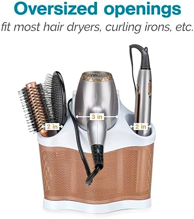 Polder Style Station, Tool Organizer for Hair Dryer, Curling Iron, and Straightener, Easy-to-Store Hair Styling Station, White and Copper - Image 3