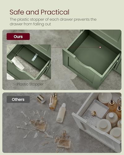 VASAGLE Bathroom Floor Storage Cabinet, 3 Drawers, Forest Green - Image 6