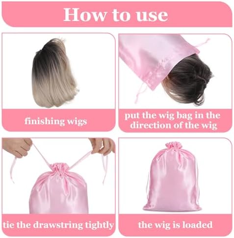 4Pcs Wig Bags with Satin Drawstring, Pink - Image 4