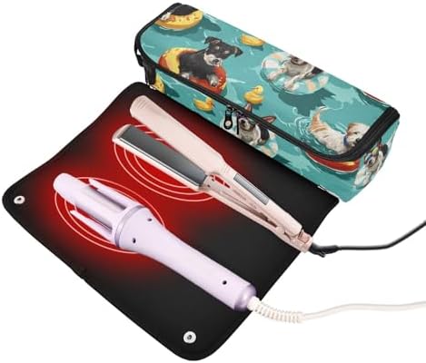 Hair Tools Travel Bag with Heat Resistant Mat Detachable 2-in-1 Curling Iron Travel Case Hot Tools Organizer for Straightener Flat Iron Teal Swimming Pool Dogs and Ducks - Image 2