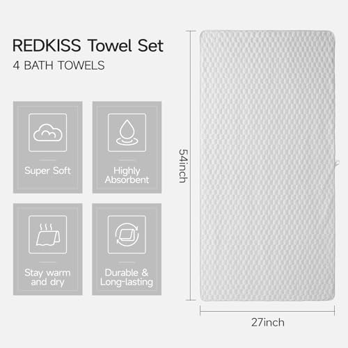 REDKISS 4 Pack Gray Bath Towels for Bathroom, Ultra Soft, 27"x55" - Image 2
