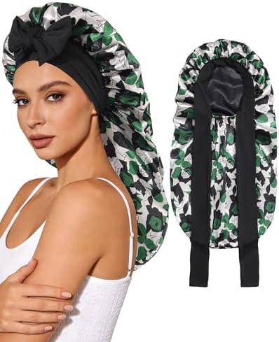 AWAYTR Long Satin Bonnet for Sleeping, Women Two-Tone Reversible Sleep Cap by AWAYTR