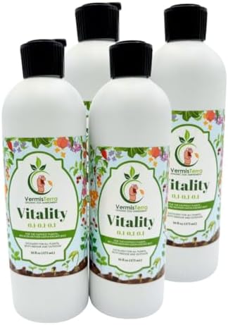 VermisTerra Vitality 16 oz - 4 Pack (64 oz) Plant Food, Promotes Health and Amazing Growth for Vegetables, Fruit, Houseplants - Non-Toxic, Living Enzymes, Gentle - Will Not Burn by VermisTerra