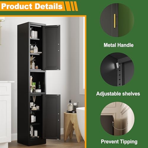 Ckzbx Tall Narrow Storage Cabinet 66.93" H Tall Bathroom Cabinets Metal Pantry Cabinet, 4 Adjustable Shelves for Kitchen, Home Office, Living Room, Dinning Room (12 inches Wide Black) - Image 3