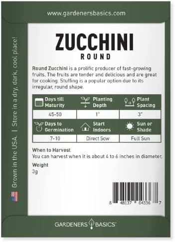 Gardeners Basics Round Zucchini Seeds for Planting Heirloom, Non-GMO Vegetable Summer Squash Container Variety, 3 Grams Seeds Great for Summer Garden - Image 2