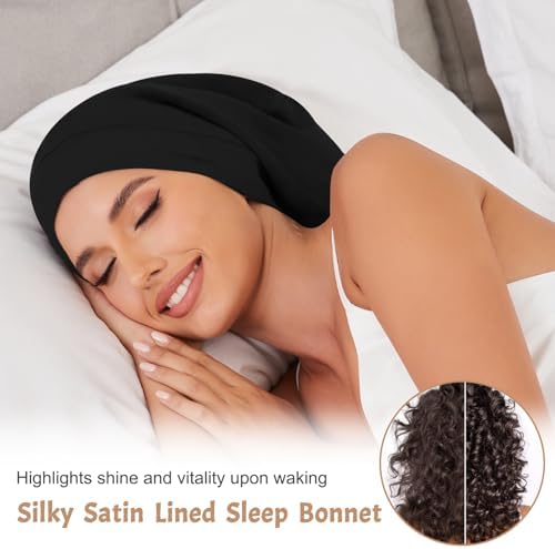 DEMAZALO 3Pcs Silk Satin Bonnet for Sleeping Hair Bonnet for Women Men - Image 2