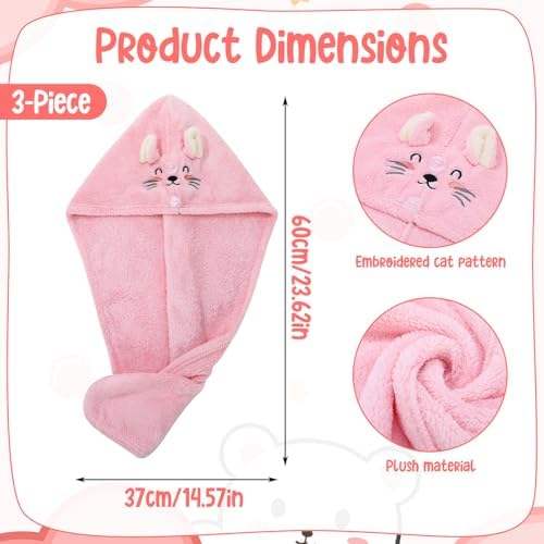 3 Pack Microfiber Hair Towel Wrap for Kids, Hair Drying Turbans - Image 2