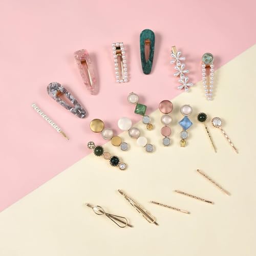Mehayi 20 PCS Pearls and Acrylic Resin Hair Clips, Handmade Hair Barrettes, Marble Alligator bobby pins, Glitter Crystal Geometric Hairpin, Elegant Gold Hair Accessories, Gifts for Women Girls - Image 5