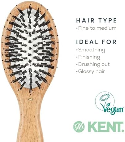Kent V02 Vegan Boar Bristle Hair Brush with Nylon Pins, Organic Hair Brush for Styling and Detangling, Paddle Brush Ideal for All Hair Types (Small) - Image 3