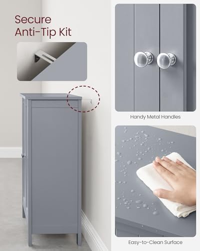 VASAGLE Bathroom Floor Storage Cabinet,2 Adjustable Shelves,Dove Gray - Image 5