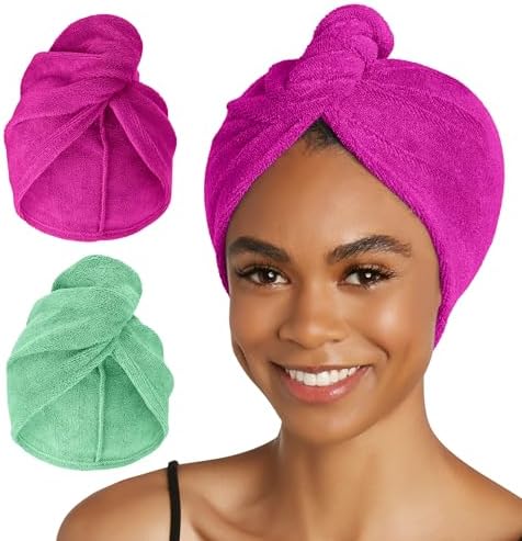 Turbie Twist Microfiber Hair Towel, Kelly Green & Wild Aster (2 Pack) by TurbieTwist