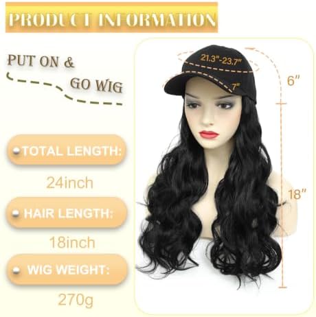 Hat Wig Baseball Cap with Long Wavy Wig Layered Black Curly Wave Hair - Image 3