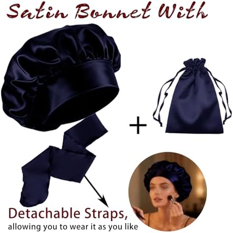 Womens Hair Bonnets Satin Bonnet for Sleeping Silk Bonnets Curly Hairs Braids Silky Sleep Caps with Long Soft Tie Band - Image 2