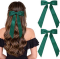 2PCS Green Hair Bows, Large Ribbon Bow Hair Clips for Girls Women Cute Ponytail Holder Accessories for Toddlers Kids Teens by AILEAM