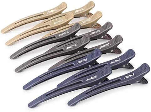 AIMIKE 12pcs No Crease Duck Billed Hair Clips with Silicone Band for Hair Styling, Rollers, Salon Sectioning & Cutting, Neutral by AIMIKE