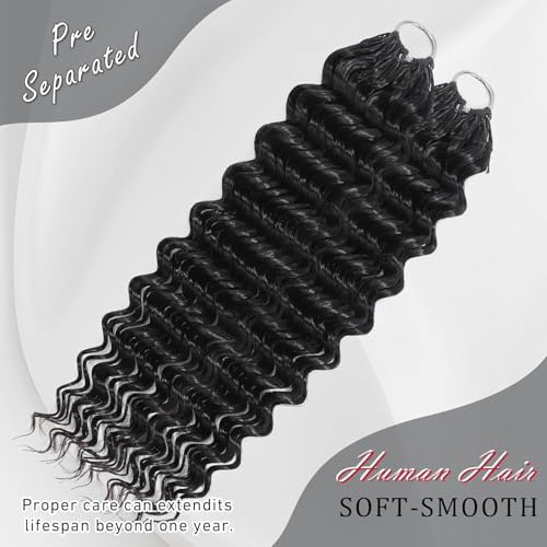 Miracle Knots Crochet Human Hair for Black Women 18 Inch 60g Pre-Separated Invisible Lightweight Soft Feather Crochet Deep Wave Human Hair Boho Crochet Hair Extensions Natural Black - Image 3