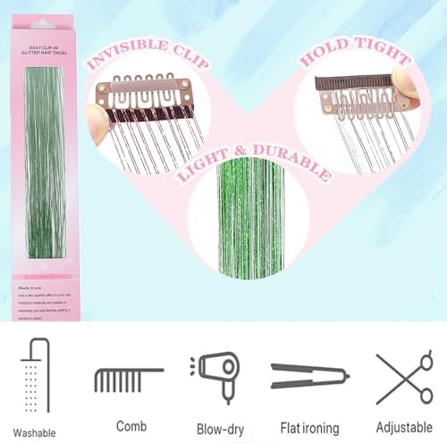 Hair Tinsel Clip in 12 Pcs Fairy Glitter Tinsel Hair Extensions for Kids - Image 3
