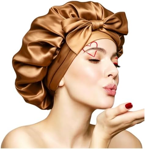 VECIIR Silk Bonnet for Sleeping Women，Hair Bonnet for Sleeping Silk Night Cap for Curly/Natural Hair Skin Khaki, Large by CraftedforExcellence