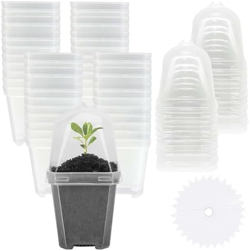 50 Packs Clear Plant Nursery Pot with Humidity Dome, Plastic Gardening Pot by EBaokuup