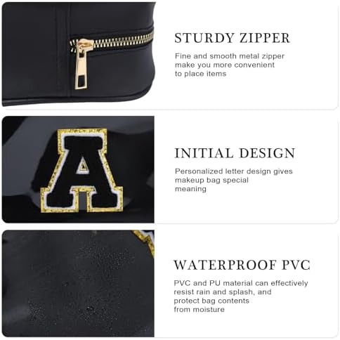 YOOLIFE Travel Clear Makeup Bag Toiletry Bag, Make up Bag Waterproof Toiletry Bags for Women Cosmetic Bag Birthday Gifts for Women Personalized Mother Girlfriend Wife Bridesmaid Gifts Black Letter S - Image 5